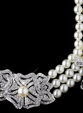 欧美时尚多层珍珠锁骨女项链耳环