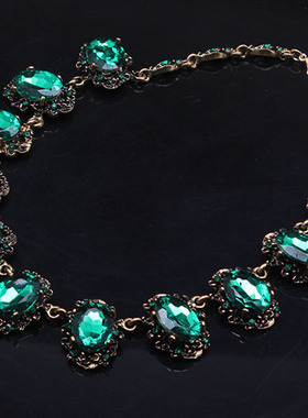 时尚复古项链水钻宝石水波链女