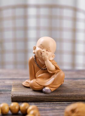 佛系禅意摆件小和尚迷你慧能古风茶几办公桌装饰品一禅趣日式沙弥
