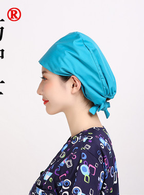 系带葫芦帽湖蓝色涤棉