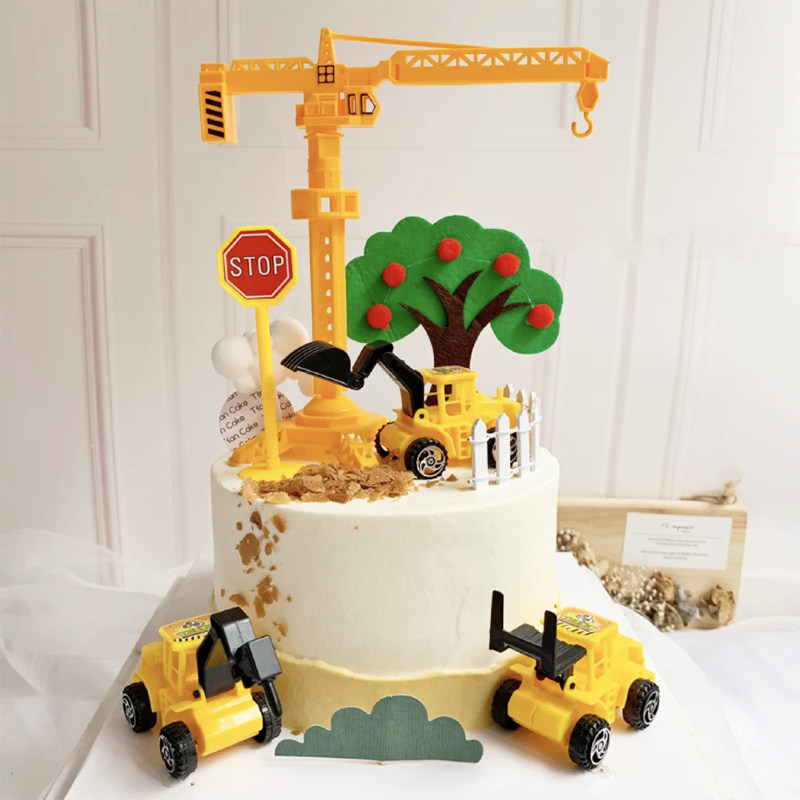 工程车挖掘机挖土机铲车路标吊机摆件主题生日蛋糕装饰烘焙甜品台,淘宝优惠券,粉丝福利购,淘宝优惠卷