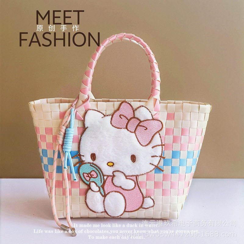 大容量编织手提菜篮子包卡通可爱春游郊游度假沙滩手提手拎包包女,淘宝优惠券,粉丝福利购,淘宝优惠卷