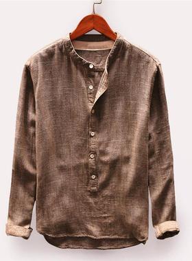 Hot sale solid color cotton linen men's shirt  纯色棉麻衬衫