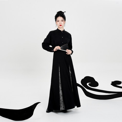 织造司[唐锦星辰]原创新中式织银团花铺褶改良三裥裙国风半身裙女 - 图1