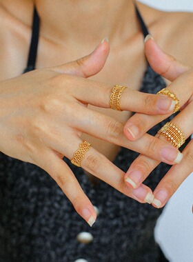 新款蕾丝钻石戒指简约镂空女ins复古时尚潮流开口可调指环合集