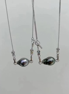 时尚古巴链大溪地珍珠近圆强光