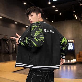 ເສື້ອກັນໜາວ Playboy stand collar jacket spring and autumn black sports men's casual windproof windproof baseball jacket you trendy