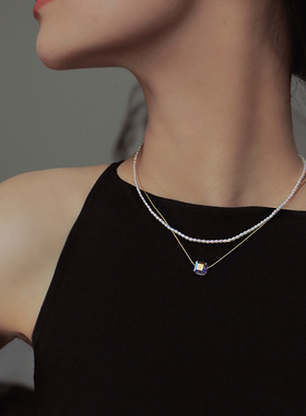 升级版炫彩方糖项链女简约百搭