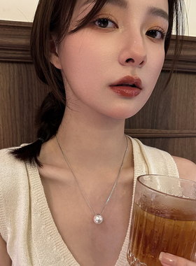 倪妮同款单颗大珍珠S925银项链