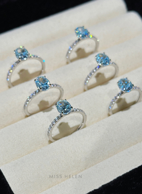 冰冰蓝戒指微镶锆石时尚指环女