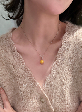 MISS HELEN素暖 S925银项链女天然蜜蜡简约通勤简约高级生日礼物