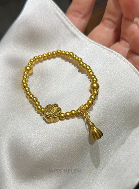 古法沙金手链六相花转运珠手环女