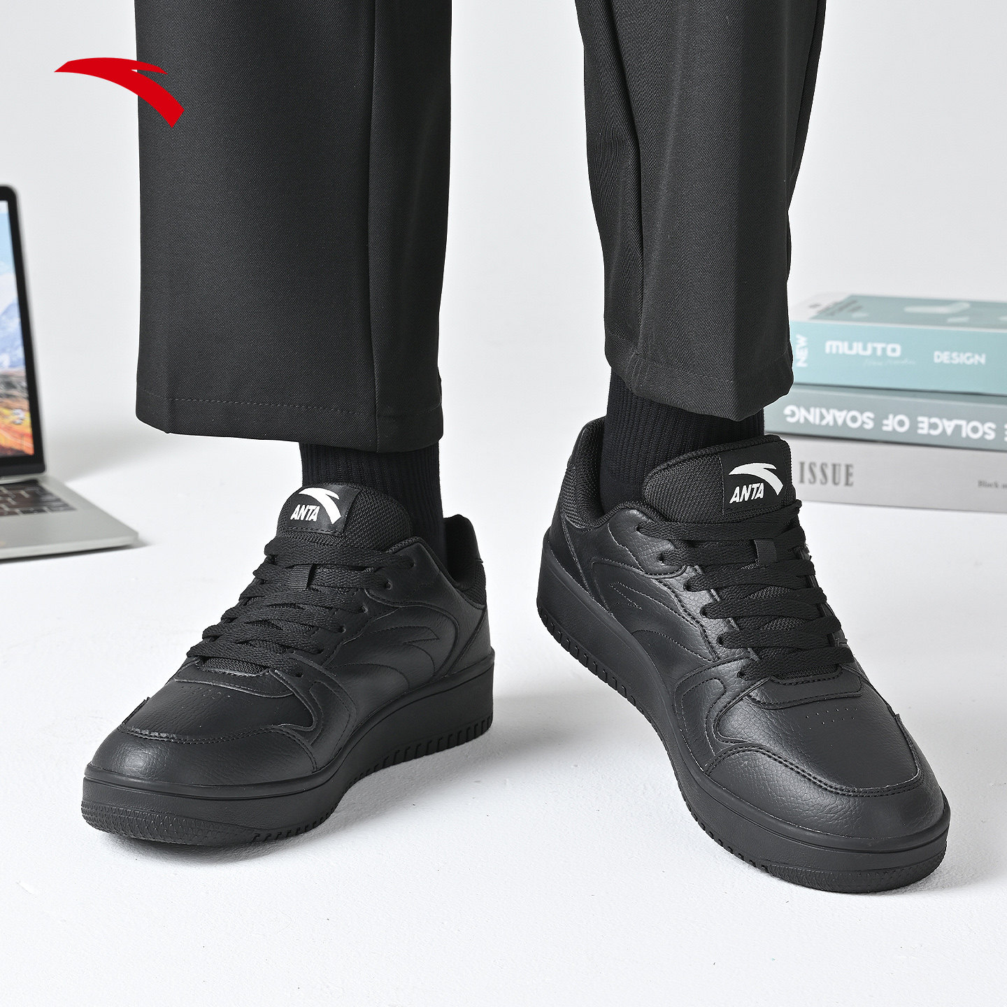 安踏元年男鞋黑色板鞋2026新款春季厚底小黑鞋学生增高运动休闲鞋,淘宝优惠券,粉丝福利购,淘宝优惠卷