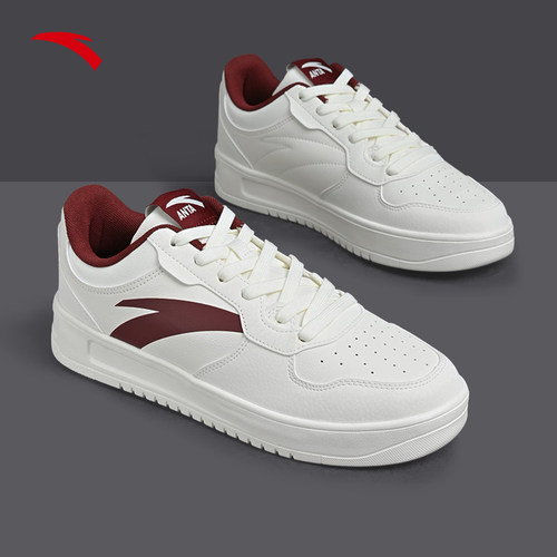 安踏板鞋男鞋男款2025冬季新款旗舰正品小白鞋皮面复古白红色板鞋 - 图3