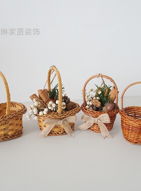 手工编织芒藤迷你花篮车载挂饰