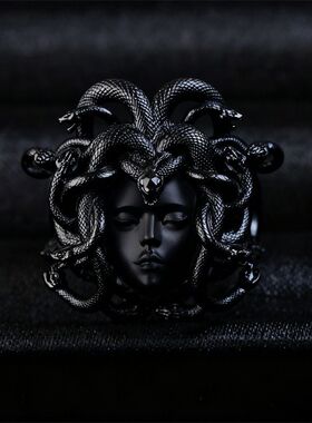 潮玩古希腊美杜莎女古币戒指艺术新款复古个性气质高颜值食指戒