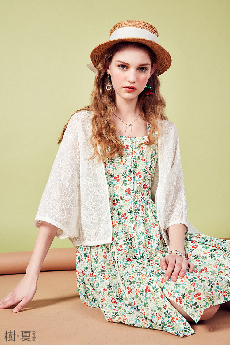 树夏2020新款女樱桃印花无袖连衣裙 树夏连衣裙
