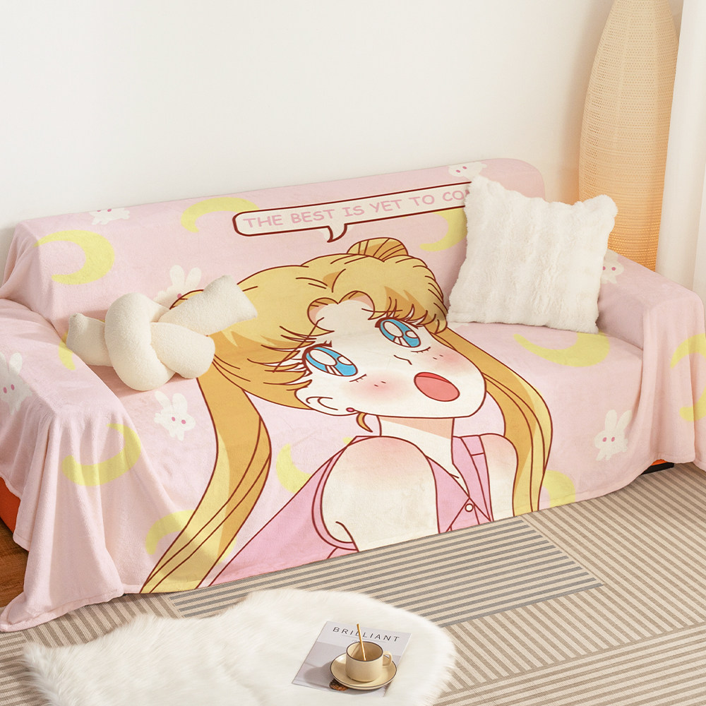 美少女ins沙发巾卡通毛绒盖毯秋冬加厚防滑保护沙发罩套可爱坐垫,淘宝优惠券,粉丝福利购,淘宝优惠卷