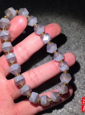 天然玛瑙灰色半透明药师珠手串