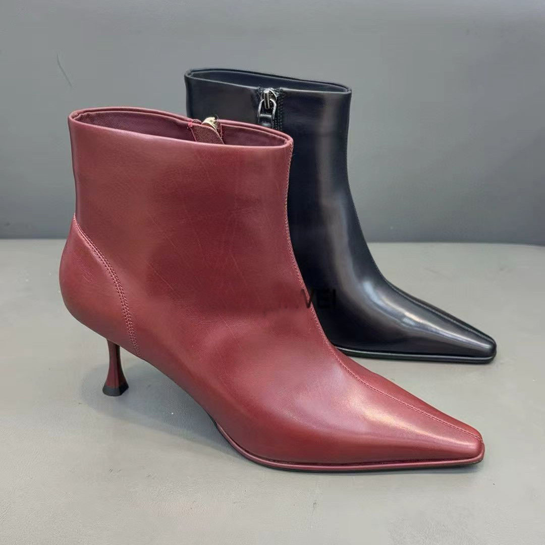 2025秋新款真皮细跟短靴女英伦风复古马丁靴百搭高跟鞋舒适尖头鞋,淘宝优惠券,粉丝福利购,淘宝优惠卷