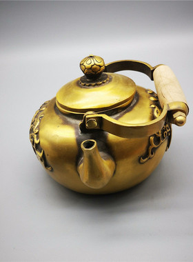 古玩杂项收藏仿古黄铜壶双龙戏珠