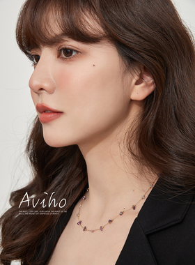 长春花蓝不规则碎石项链