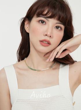 aviho天然石混合材质女锁骨链