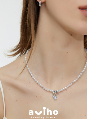 aviho 闪钻水滴锆石镶嵌珍珠项链高级感轻奢小众设计新款