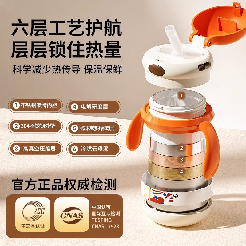 儿童保温杯宝宝316不锈钢保温奶瓶可爱便携带手柄吸管杯保温水壶,淘宝优惠券,粉丝福利购,淘宝优惠卷