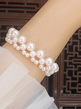 法式多层珍珠编织手链弹力绳手串
