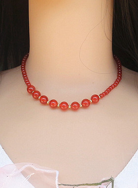 新中式轻奢红色玛瑙串珠锁骨链