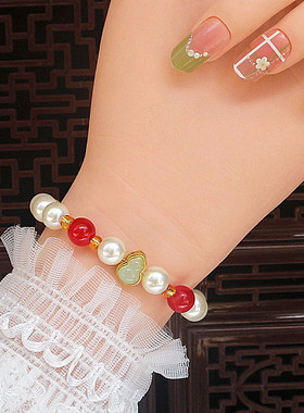 少女心红色珍珠手链手串