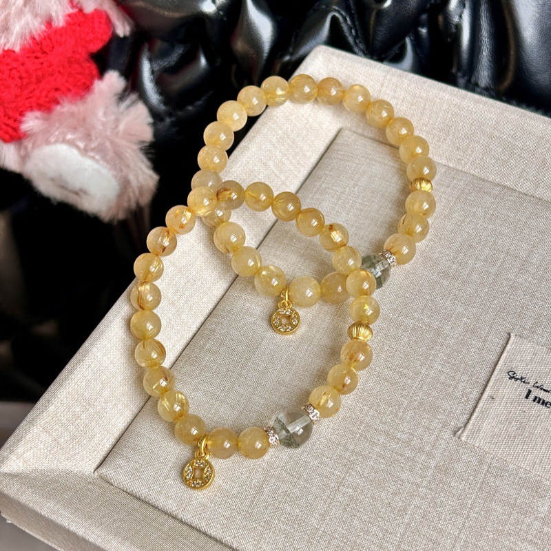 原创天然金发晶绿幽灵合金富贵精致单圈女款手串招财转运饰品手饰 - 图2