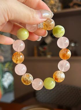 【粉黛金】原创设计天然粉水晶岫玉黄塔晶小众设计轻奢多宝手串