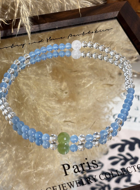 原创设计双圈海玛瑙白水晶手串女款天然水晶透体小众高级精致手链