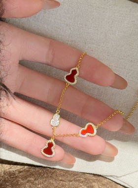 红玛瑙葫芦手链女S925纯银中式精致贝壳手饰小红书爆款