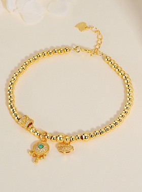 拨浪鼓圆珠手链女S925纯银宫廷风轻奢气质平安锁手饰品