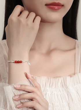 S925纯银碎银几两竹节手链女轻奢精致高级感和田玉玛瑙手串