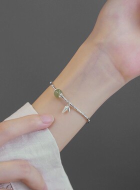 新中式气质和田玉竹节手链女925纯银节节高升手饰礼物