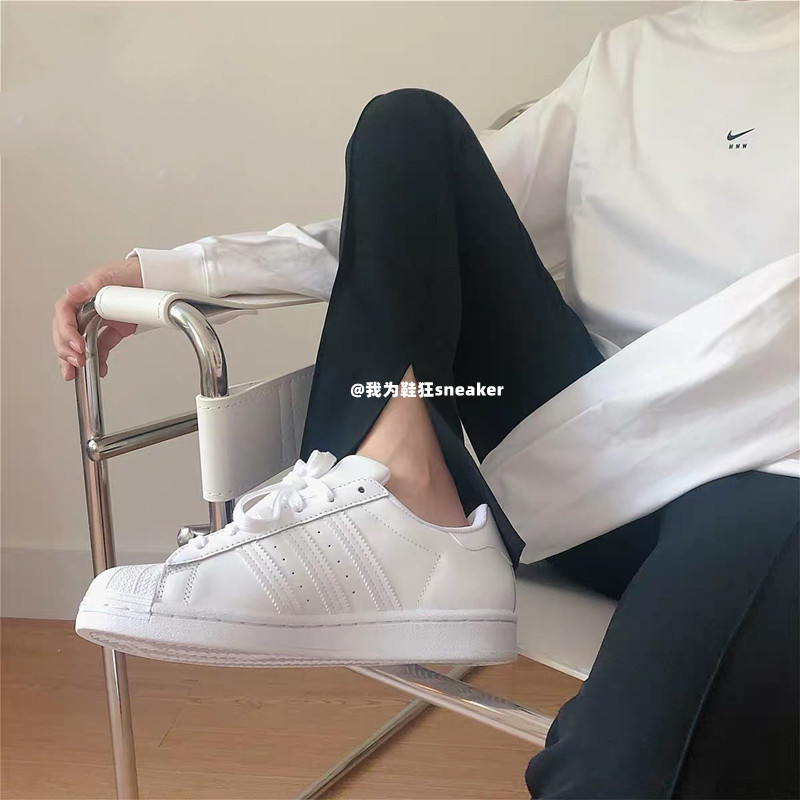 Adidas/三叶草 Superstar 纯白贝壳头男女款情侣板鞋休闲小白鞋 - 图1