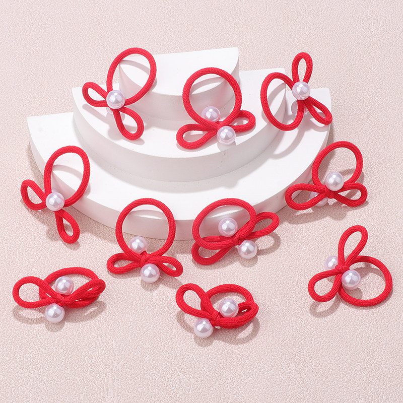 2026新年女童红色珍珠蝴蝶结小发圈欧若风迷你皮筋宝宝扎辫子头绳,淘宝优惠券,粉丝福利购,淘宝优惠卷