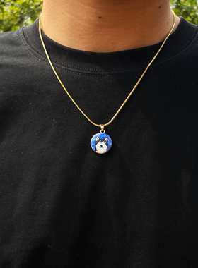 轻奢极简小狗图案金色钛钢项链