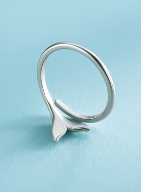 海盗船银饰鱼尾银戒指简约小众
