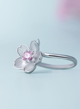 海盗船银饰小樱花戒指女简约小众