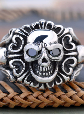 海盗船925银戒指骷髅个性定制