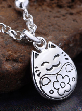 海盗船银饰招财猫手链女925银