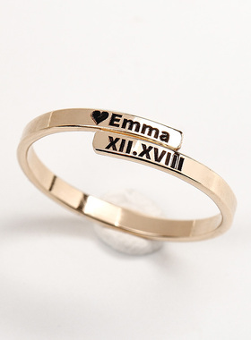 14K包金刻字定制 小众设计戒指女闺蜜 蹦迪戒指网红可调节 ins潮