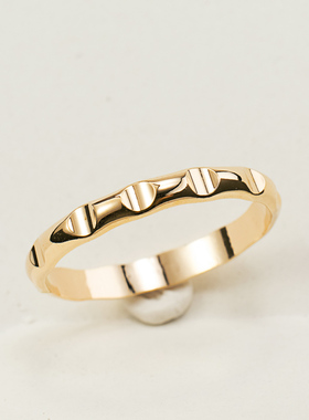 14K包金闪亮圆球錾刻纹理戒指女