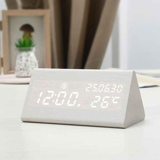 复古木质闹钟 LED静音电子钟创意床头钟客厅座钟摆件夜光时钟闹表