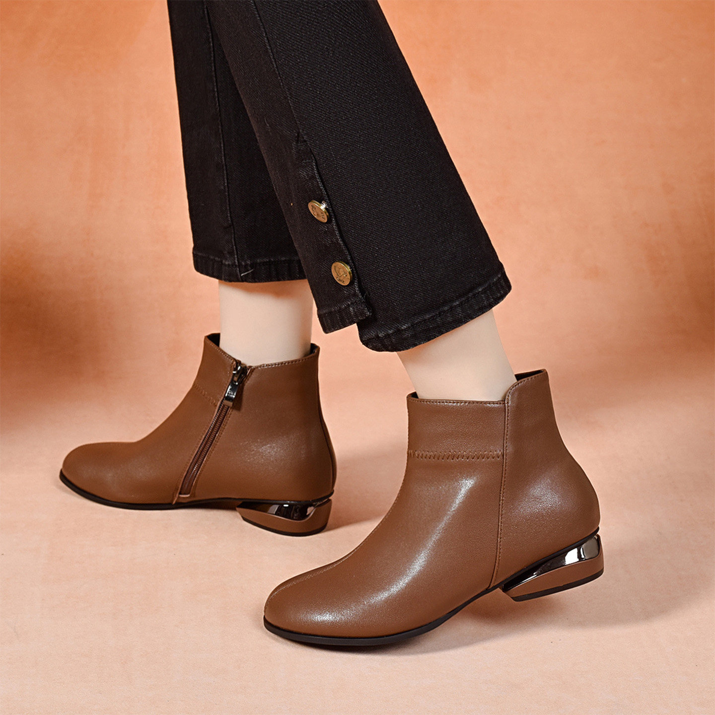 圆头低跟短筒靴2025新款秋冬加绒真皮二棉马丁靴软皮百搭黑色单靴,淘宝优惠券,粉丝福利购,淘宝优惠卷